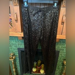 Bebe Black Downtown Sequin Pants With Side Zip-XS